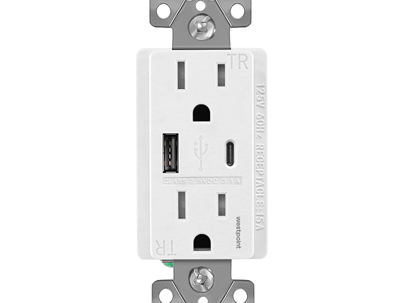 Westpoint Dual Receptacle with USB A and USB C Charger 15A 125V Tamper Resistant
